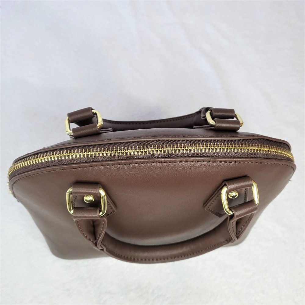 Mata Faux Leather Brown Handbags With 2 Straps & Gold Zipper - Picture 6 of 10